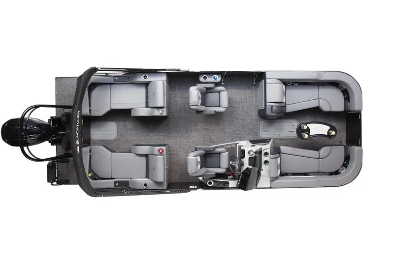 Slide: The Image of Manufacturer Provided Image: Top view of 2026 SunCatcher Elite 324 SS pontoon boat with spacious seating layout. - 15