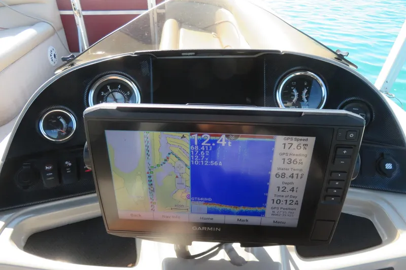 Slide: The Image of Dashboard of 2014 Avalon Catalina Fish boat with Garmin GPS display. - 27