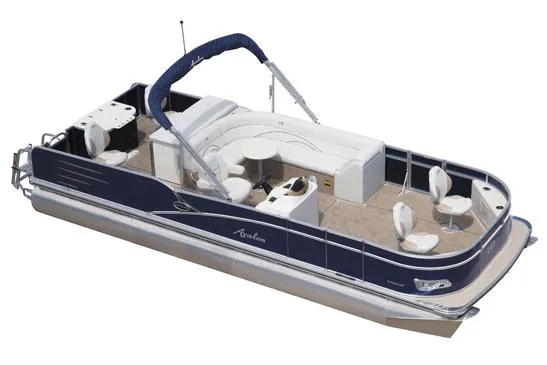 Slide: The Image of Manufacturer Provided Image: 2014 Avalon Catalina Fish 24' pontoon boat with blue and white design. - 44