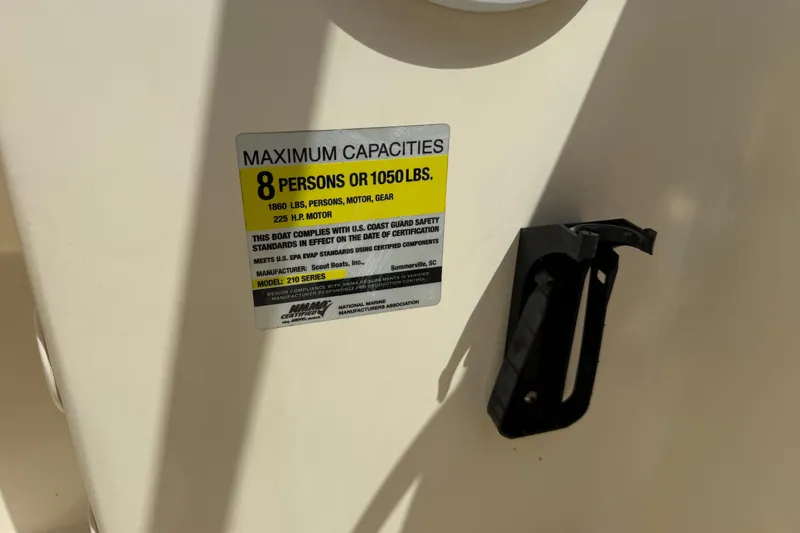 Slide: The Image of 2017 Scout 210 Dorado capacity label, maximum 8 persons or 1050 lbs. - 31