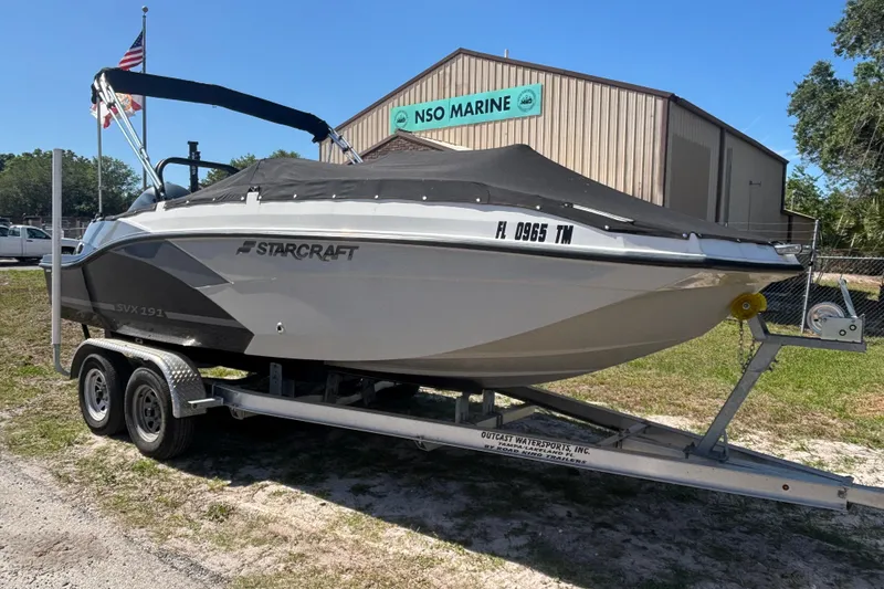 The Image of 2023 Starcraft SVX 191 OB boat on trailer at NSO Marine dealership. - 0