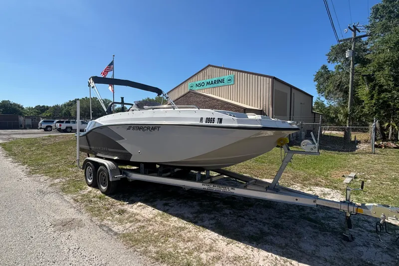 Slide: The Image of 2023 Starcraft SVX 191 OB boat on trailer outside NSO Marine building. - 20