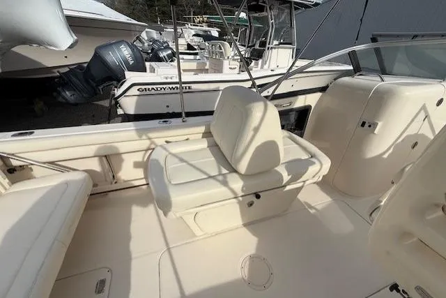 Slide: The Image of 2015 Grady-White Freedom 225 boat interior with seating and outboard motor. - 8