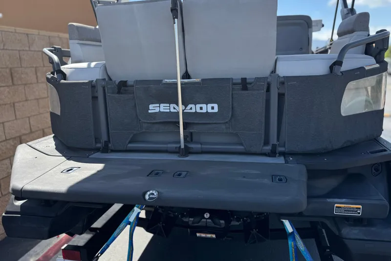 Slide: The Image of 2022 Sea-Doo Switch Sport 21 rear view, showcasing seating and storage features. - 6