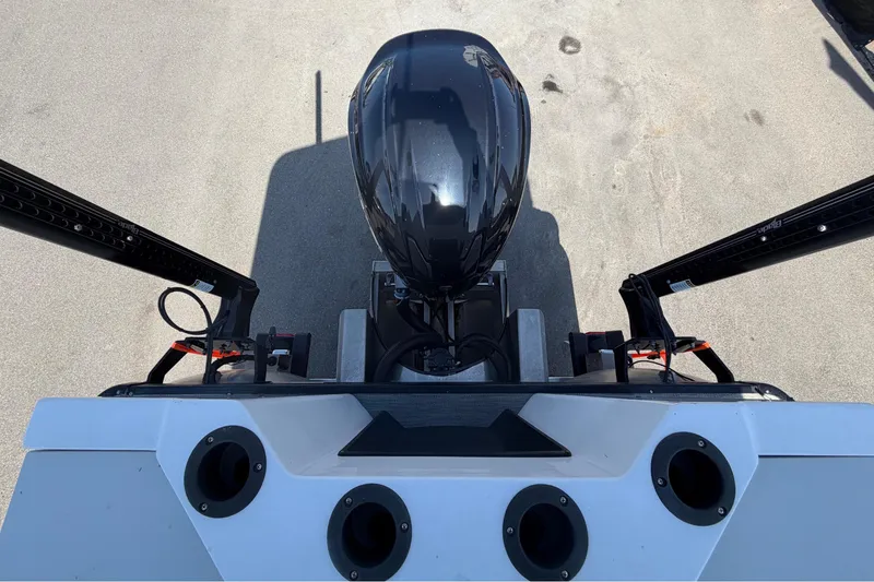 Slide: The Image of Overhead view of 2022 Godfrey Sweetwater 2286FS boat engine and deck. - 62