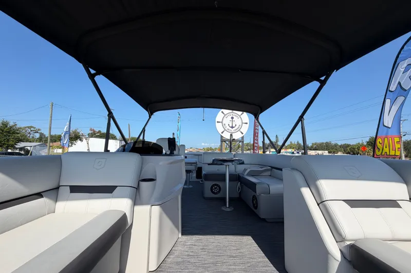 Slide: The Image of Interior view of 2022 Godfrey Sweetwater 2286FS pontoon boat with canopy and seating. - 19