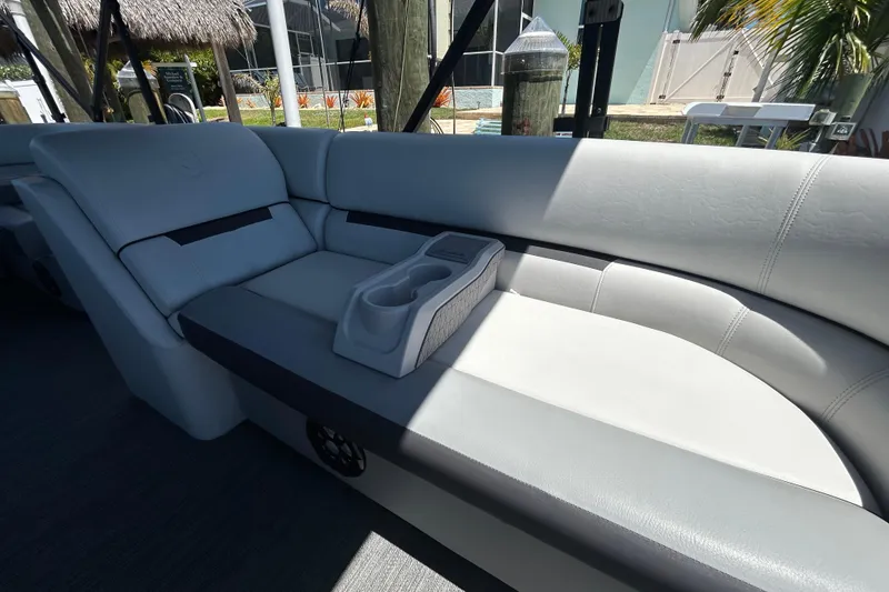 Slide: The Image of Luxurious seating on 2022 Godfrey Sweetwater 2286FS pontoon boat with cup holders. - 67