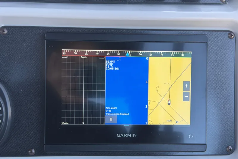 Slide: The Image of Garmin navigation display on 2022 Godfrey Sweetwater 2286FS boat dashboard. - 32