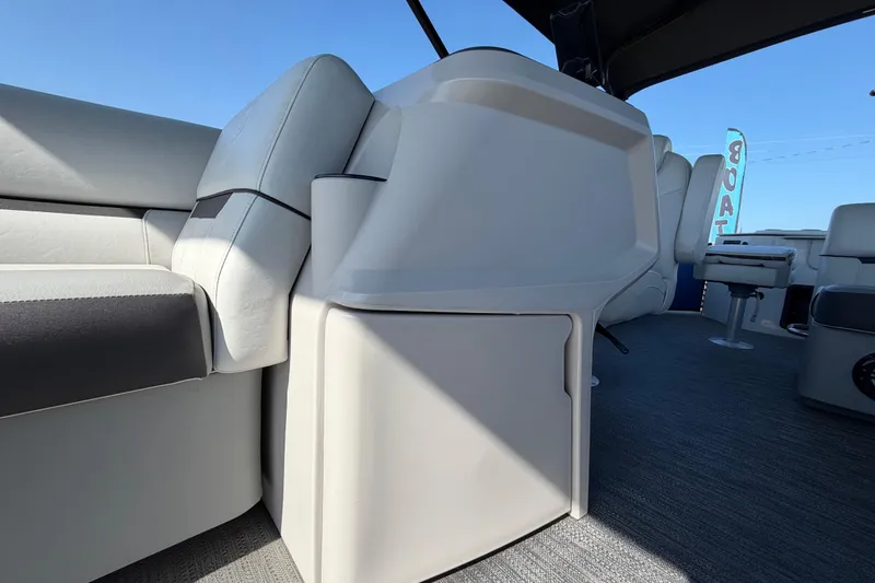 Slide: The Image of Interior of 2022 Godfrey Sweetwater 2286FS boat, featuring modern seating and sleek design. - 21