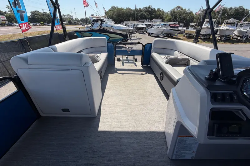 Slide: The Image of Interior of 2022 Godfrey Sweetwater 2286FS pontoon boat with spacious seating and modern console. - 72