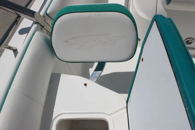 Slide: The Image of Interior of a 2018 Glasstream 240 CCX boat with green upholstery. - 17