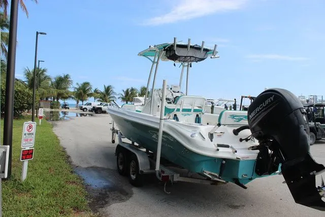 Slide: The Image of 2018 Glasstream 240 CCX boat on trailer by the beach. - 42