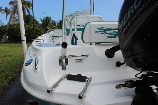 Slide: The Image of 2018 Glasstream 240 CCX boat with outboard motor and ladder. - 47