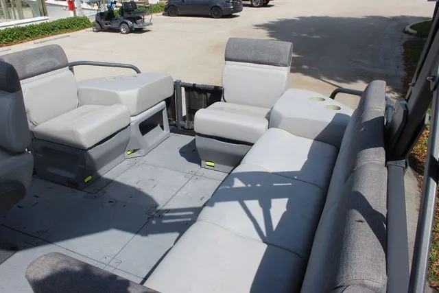 Slide: The Image of Interior of 2023 Sea-Doo Switch Cruise 21 with gray seating. - 17