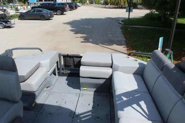 Slide: The Image of Interior of 2023 Sea-Doo Switch Cruise 21 with gray seating. - 19