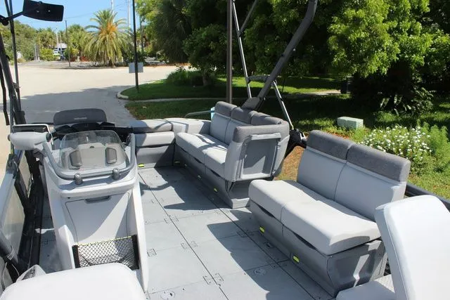 Slide: The Image of Interior of 2023 Sea-Doo Switch Cruise 21 with gray seating. - 6