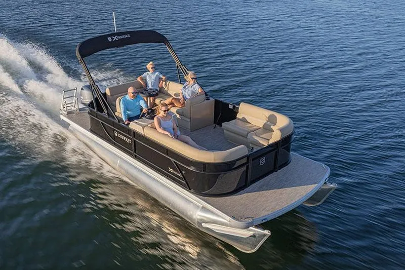 Slide: The Image of 2026 Godfrey EX 1680 CX pontoon boat with sleek design and modern features. - 2