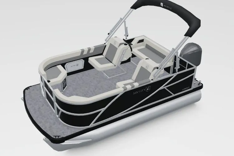 The Image of 2026 Godfrey Mighty G 1476 C pontoon boat with sleek black exterior and canopy. - 0