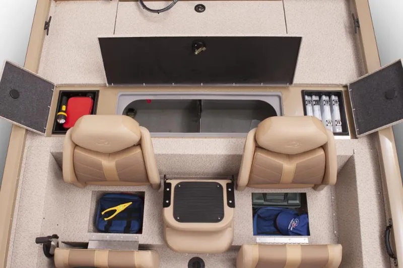 Slide: The Image of Manufacturer Provided Image: 2022 G3 Sportsman 1710 boat interior with storage compartments and seating. - 10