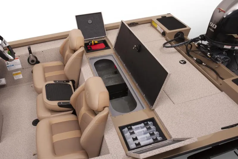 Slide: The Image of Manufacturer Provided Image: 2022 G3 Sportsman 1710 boat interior with storage compartments and seating. - 11