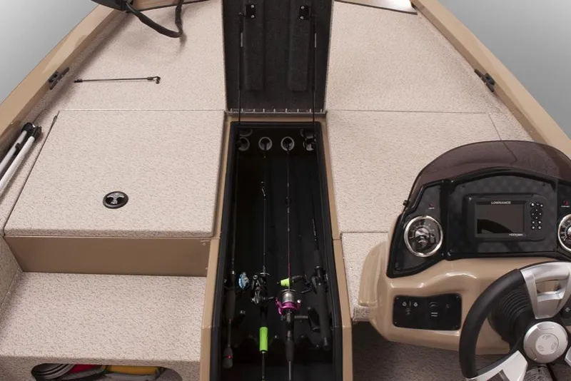 Slide: The Image of Manufacturer Provided Image: 2022 G3 Sportsman 1710 boat interior with rod storage and control console. - 8