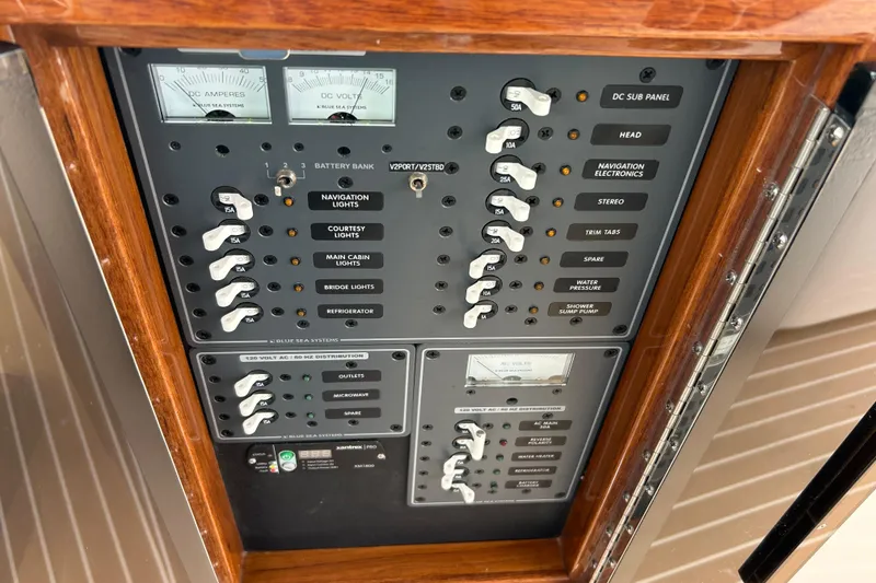 Slide: The Image of Control panel on 2020 Hunt Yachts Surfhunter 32 with warning label above. - 12