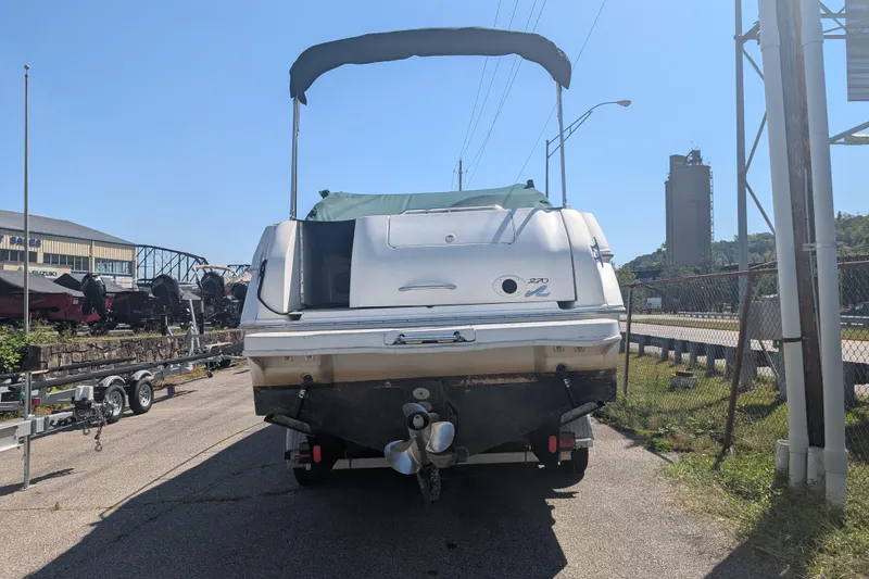 Slide: The Image of 1999 Sea Ray 270 Sundancer Special Edition boat on trailer, rear view. - 3