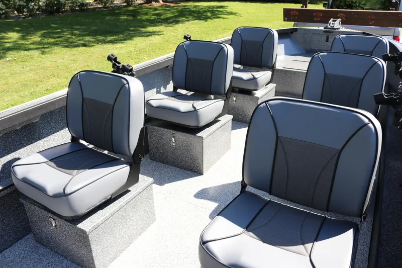 Slide: The Image of 2026 Alumaweld Adventurer 20 boat interior with multiple cushioned seats. - 7