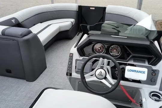 Slide: The Image of Modern Viaggio X22D 2026 boat interior with sleek dashboard and comfortable seating. - 4