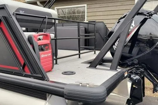 Slide: The Image of 2026 Viaggio x22u boat with Mercury engine and Snap-On equipment on deck. - 2