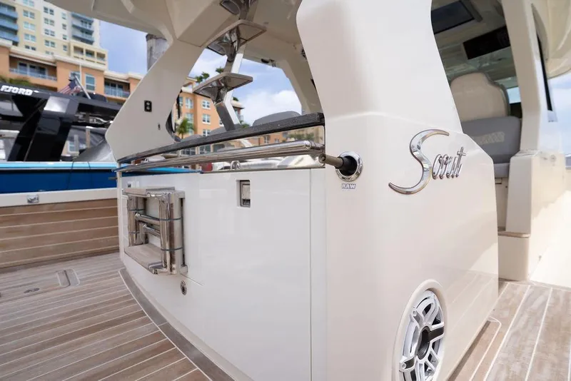 Slide: The Image of 2020 Scout 530 LXF luxury yacht deck with sleek design and modern amenities. - 142