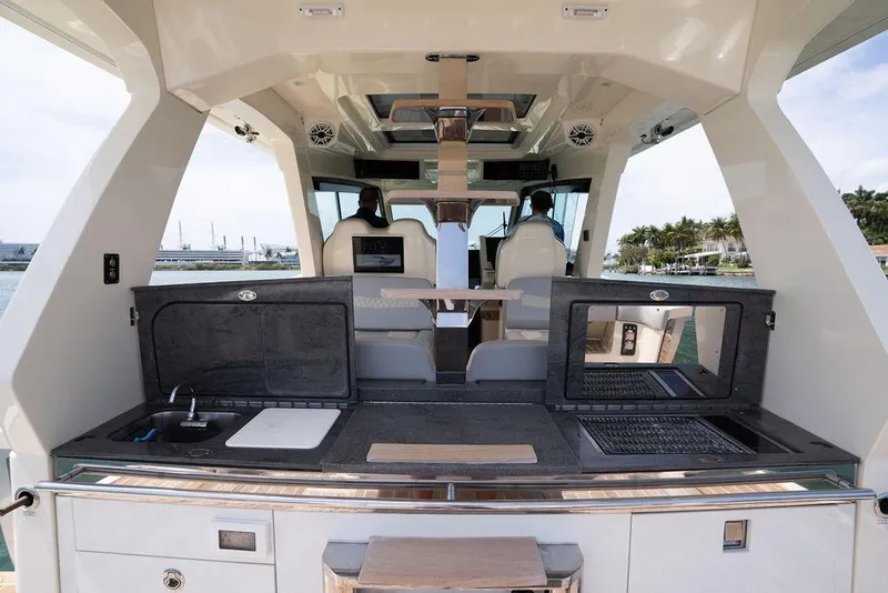Slide: The Image of Luxury interior of 2020 Scout 530 LXF yacht with modern amenities and sleek design. - 82