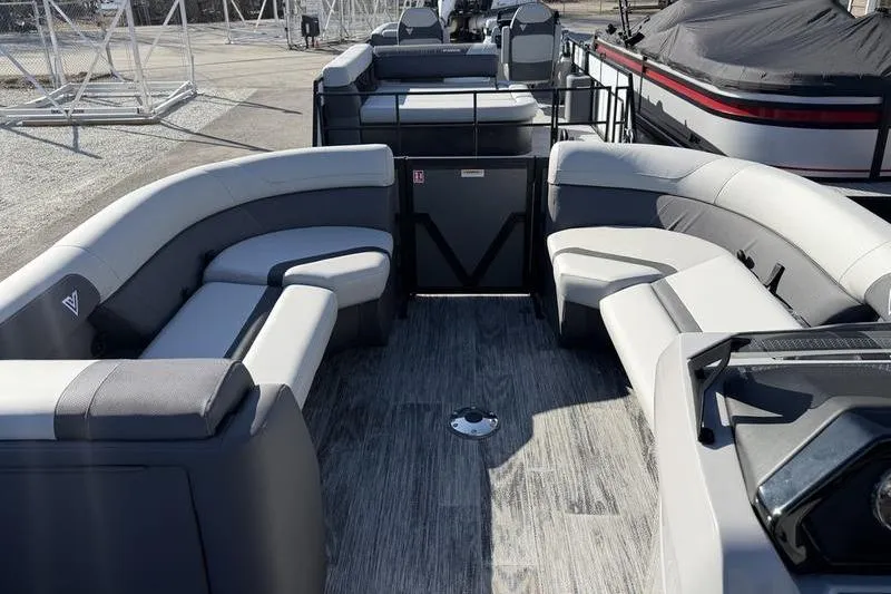 Slide: The Image of Luxurious 2026 Viaggio X22D pontoon boat with spacious seating and modern design. - 12