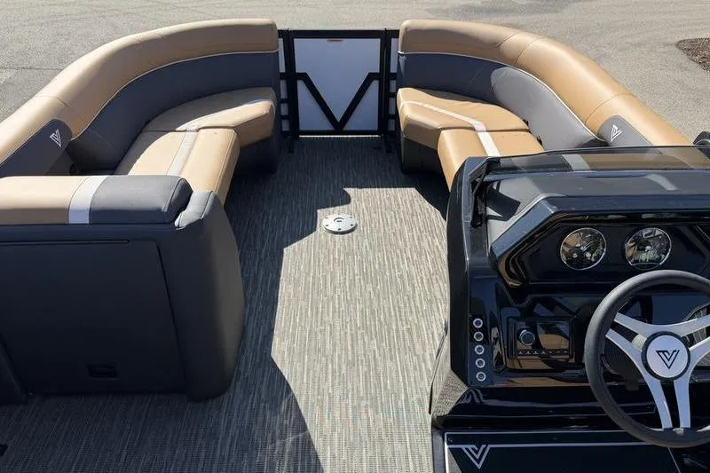 Slide: The Image of 2026 Viaggio x22u boat interior with modern seating and sleek steering console. - 5