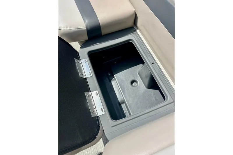 Slide: The Image of Open storage compartment on 2019 Princecraft Vectra 21 boat seat. - 18