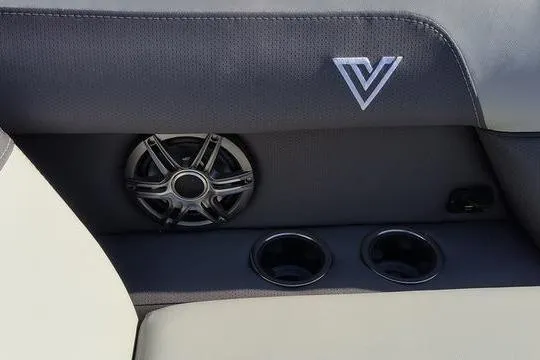 Slide: The Image of Viaggio X22S 2026 interior detail with speaker and cup holders. - 11