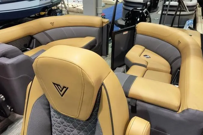 Slide: The Image of Luxurious Viaggio Z22U 2026 boat interior with tan and gray seating. - 15