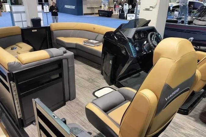 Slide: The Image of Luxurious 2026 Viaggio Z22U boat interior with plush seating and modern helm. - 17