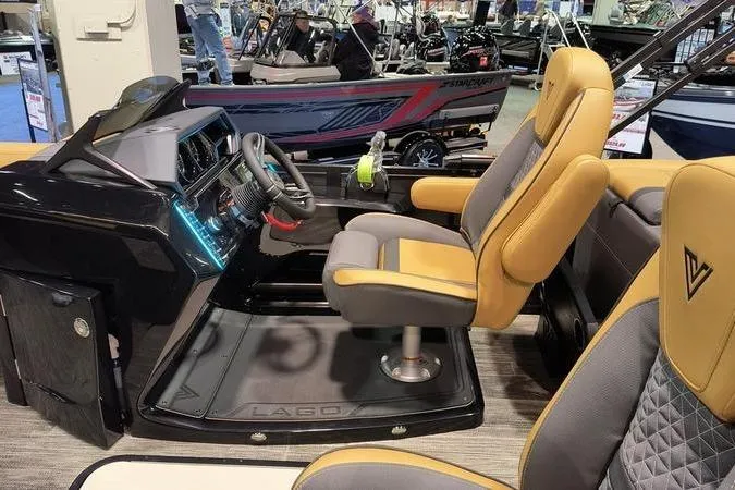 Slide: The Image of Interior of a 2026 Viaggio Z22U boat, featuring modern helm and luxurious seating. - 4