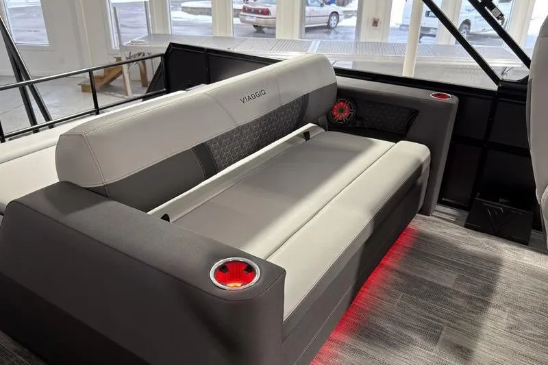 Slide: The Image of Luxurious seating in 2026 Viaggio Z22S boat with ambient lighting and modern design. - 17