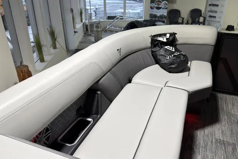 Slide: The Image of Luxurious interior seating of 2026 Viaggio Z22S boat with sleek design and premium materials. - 23