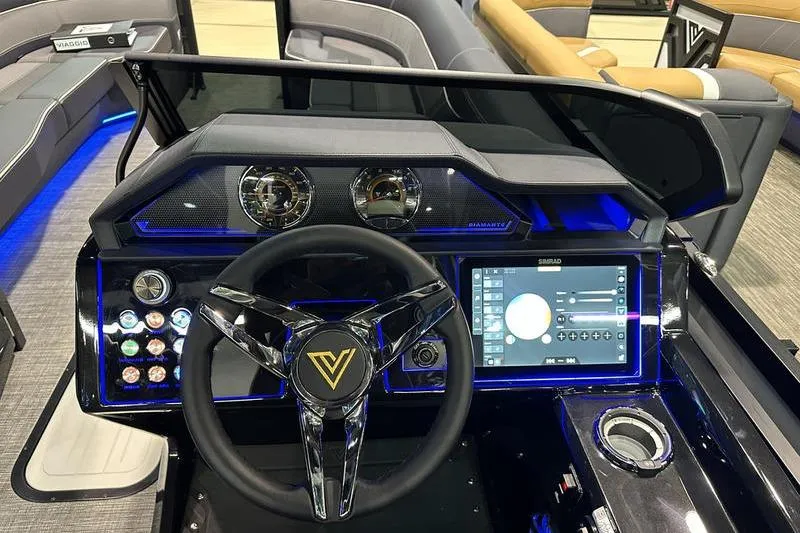 The Image of Cockpit of 2026 Viaggio Diamante UWA boat with modern steering and digital controls. - 0