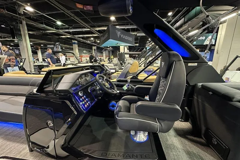 Slide: The Image of Luxurious 2026 Viaggio Diamante UWA boat interior with modern dashboard and seating. - 4