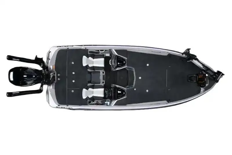 Slide: The Image of 2026 Skeeter FXR21 FLEX boat with powerful outboard motor in showroom. - 9
