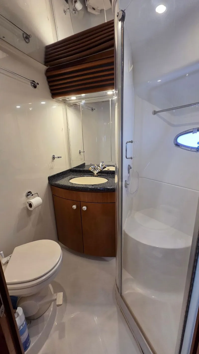 Slide: The Image of Bathroom in 2000 Carver 450 Voyager Pilothouse with shower and sink. - 30