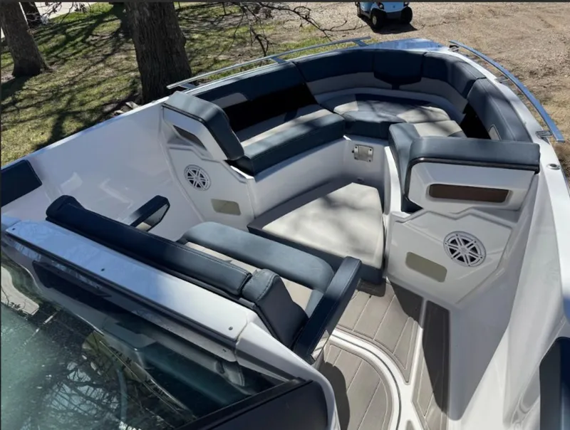 Slide: The Image of Interior of 2025 Monterey Elite 27 OB with luxurious seating. - 6