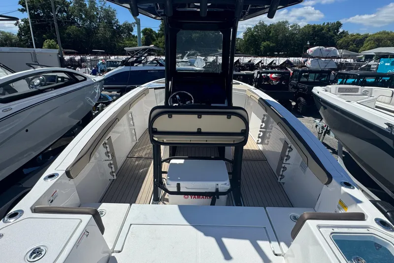 Slide: The Image of 2026 Yamaha Boats 255 FSH Sport E interior view at a boat show. - 3