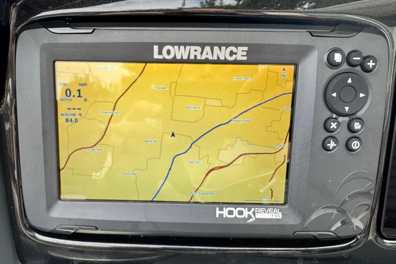 Slide: The Image of Lowrance Hook Reveal GPS on 2024 Regency 230 DL3 boat dashboard. - 33