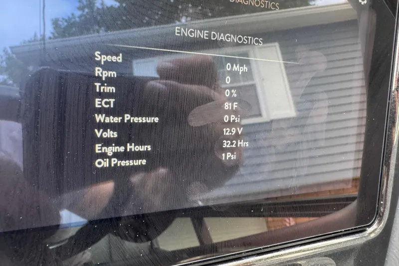 Slide: The Image of 2024 Regency 230 DL3 engine diagnostics display showing speed, RPM, and other metrics. - 34