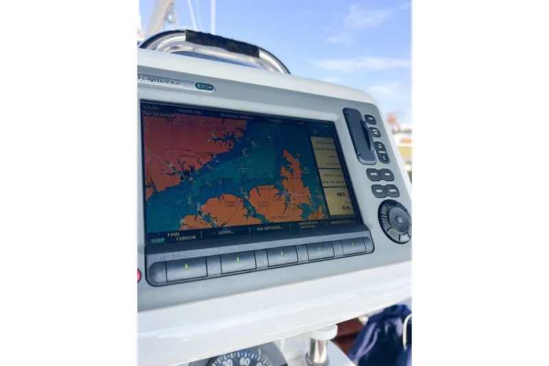 Slide: The Image of Navigation system on a 2005 Catalina 350 sailboat displaying a nautical chart. - 64